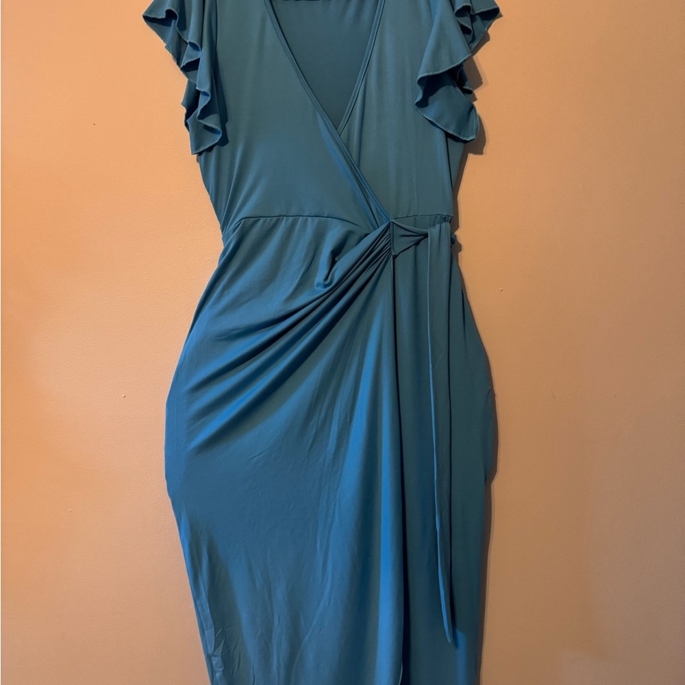 Blue Asymmetrical Ruched Cocktail Dress